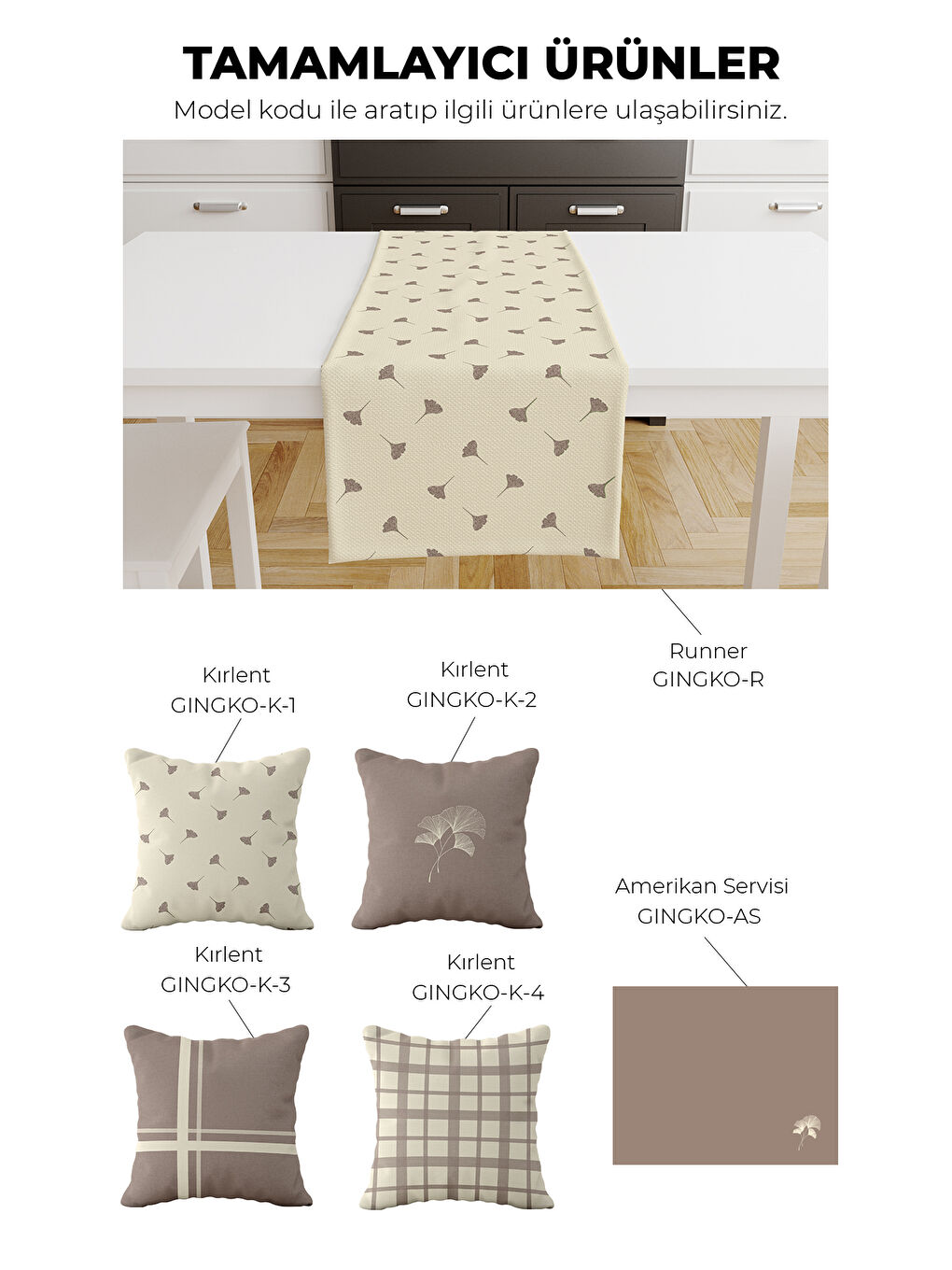 Mavi Ginkgo Ekosa Desenli Çiçek Temalı 4'lü Dekoratif Kırlent Kılıf Seti Kahverengi-Krem-2