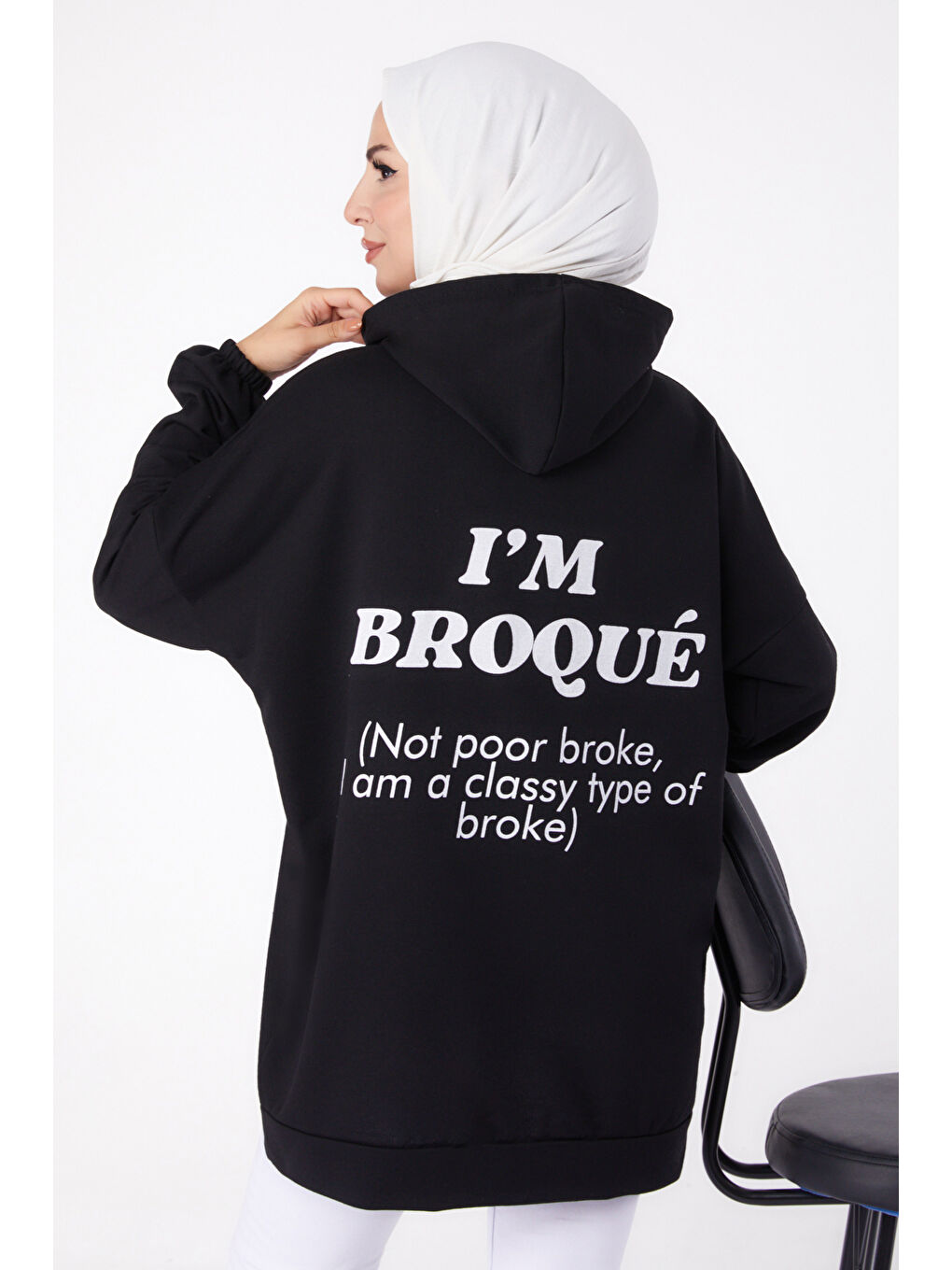 TOFİSA Düz Kapüşonlu Yaka Kadın Siyah Arkası Baskılı Sweatshirt   13327