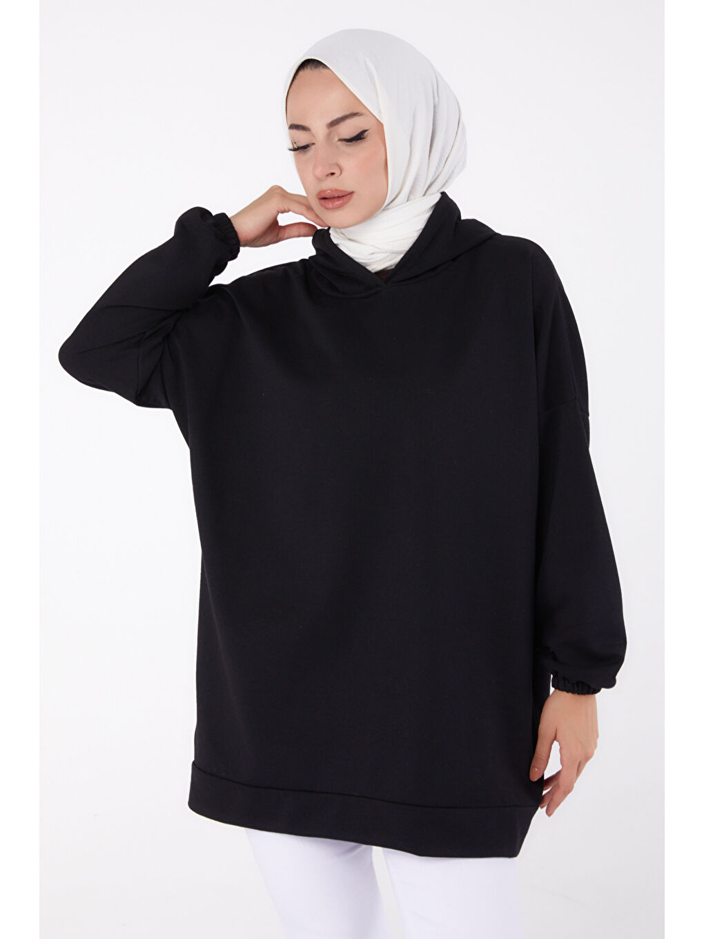 TOFİSA Düz Kapüşonlu Yaka Kadın Siyah Arkası Baskılı Sweatshirt   13327 - 2