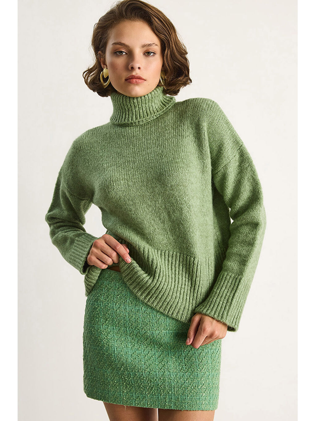 Yeşil Kadın Balıkçı Yaka Kazak