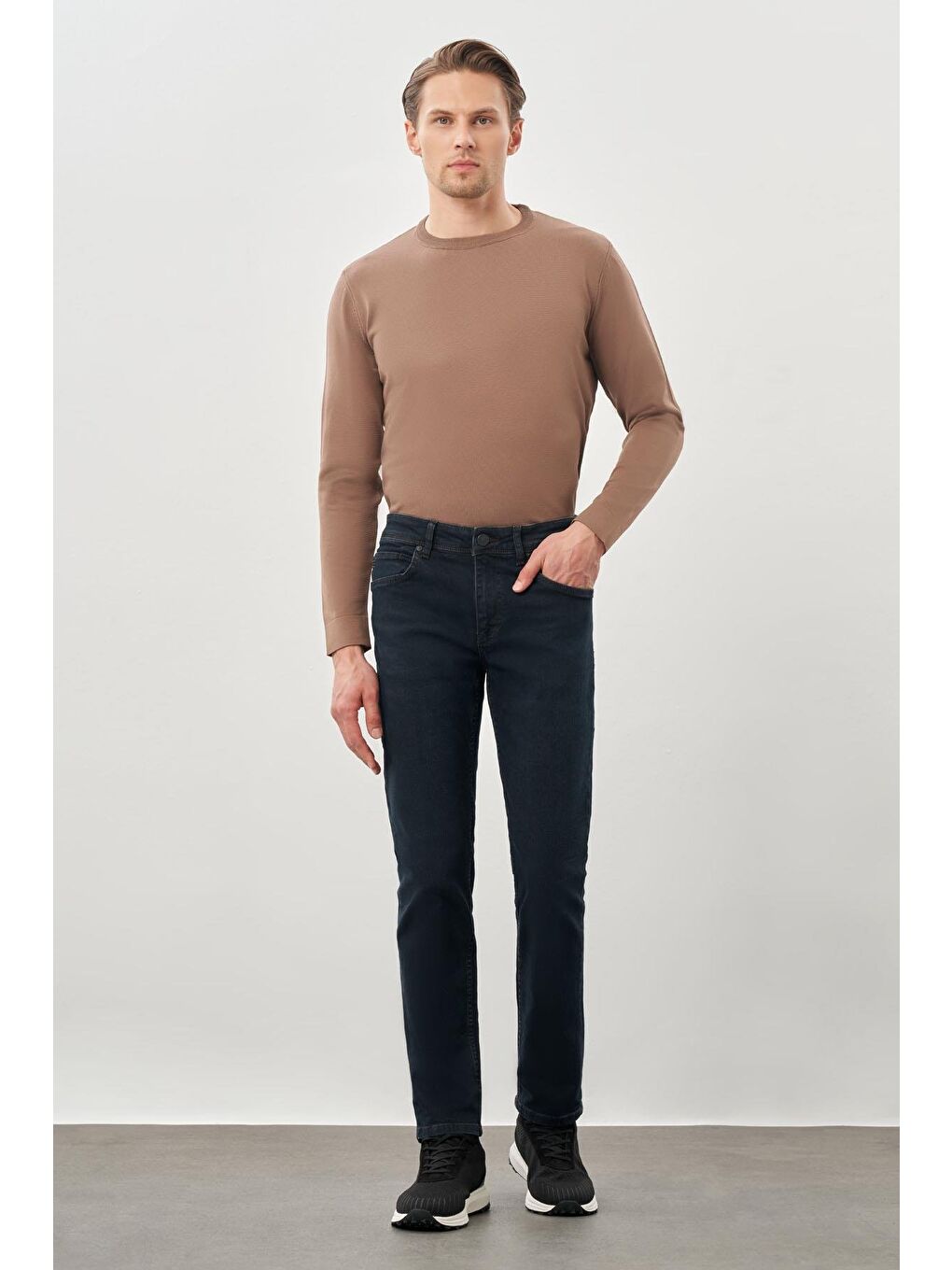 Koyu Lacivert Düz Gabardin Pamuklu 5 Cep Slim Fit Casual Denim Pantolon 1023245159