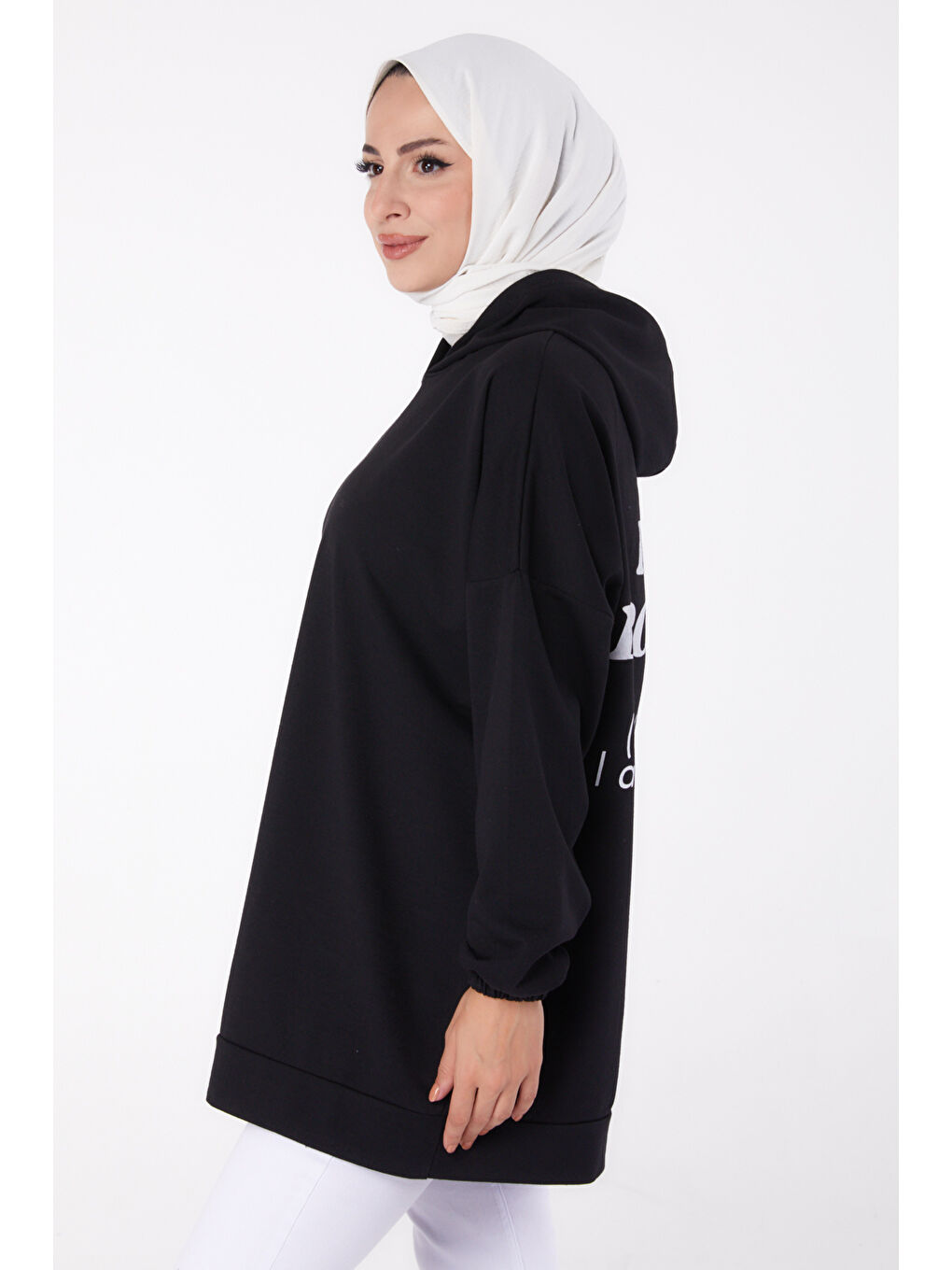 TOFİSA Düz Kapüşonlu Yaka Kadın Siyah Arkası Baskılı Sweatshirt   13327 - 4