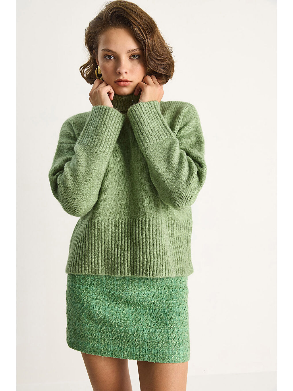 Yeşil Kadın Balıkçı Yaka Kazak-1