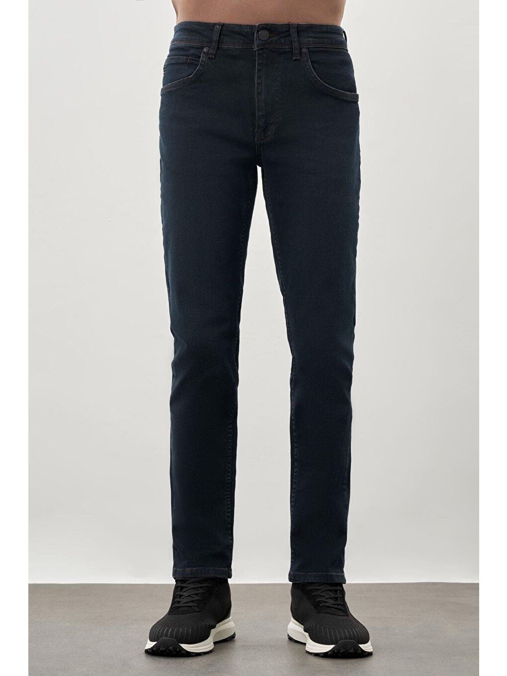Koyu Lacivert Düz Gabardin Pamuklu 5 Cep Slim Fit Casual Denim Pantolon 1023245159-1