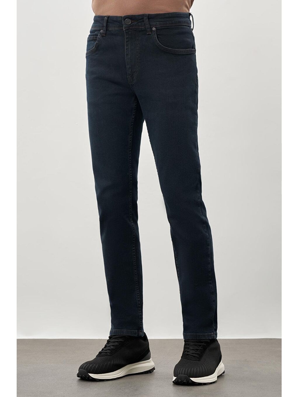 Koyu Lacivert Düz Gabardin Pamuklu 5 Cep Slim Fit Casual Denim Pantolon 1023245159-2