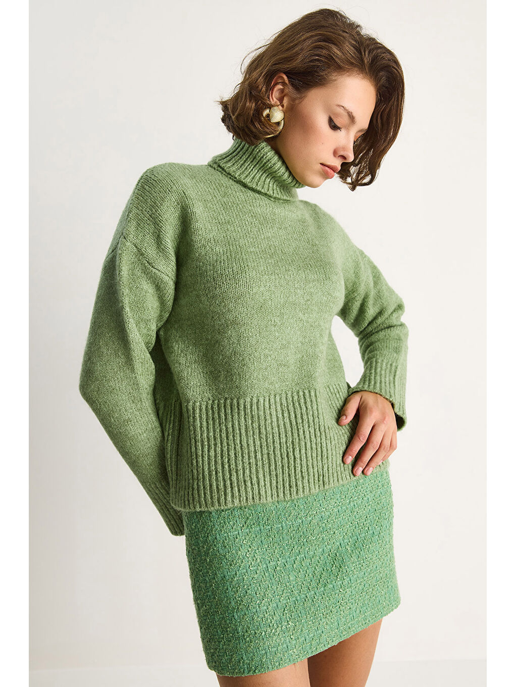 Yeşil Kadın Balıkçı Yaka Kazak-2