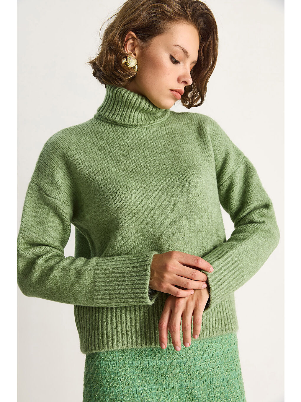 Yeşil Kadın Balıkçı Yaka Kazak-3