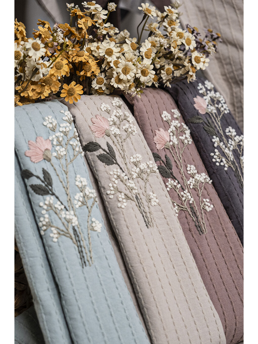 Yeşil %100 Pamuk Çift Kişilik Nakışlı Nevresim Seti Eveya Mint-6