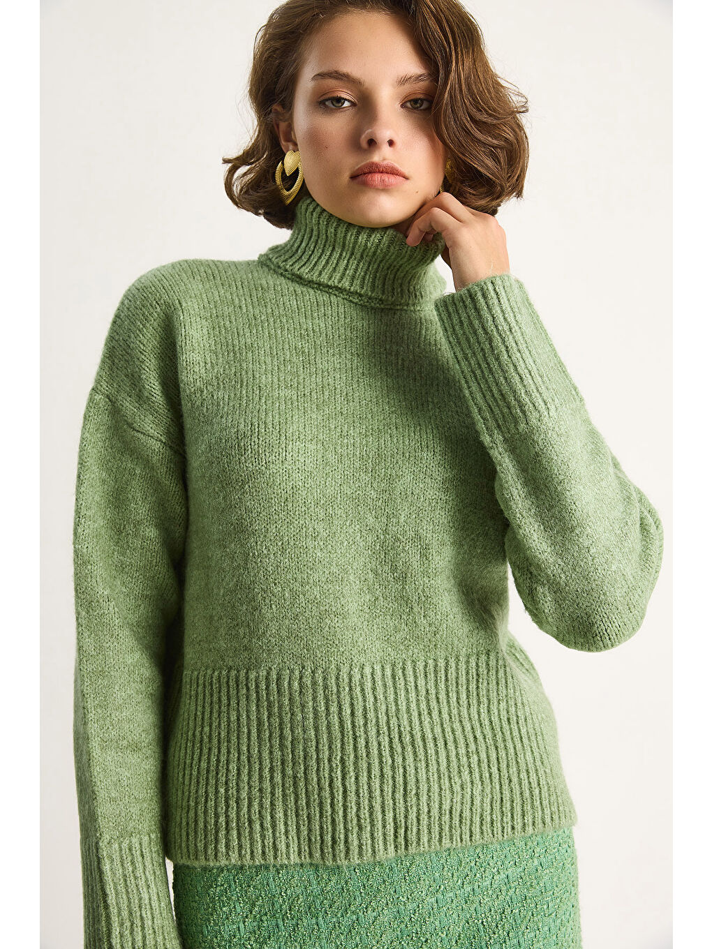 Yeşil Kadın Balıkçı Yaka Kazak-4