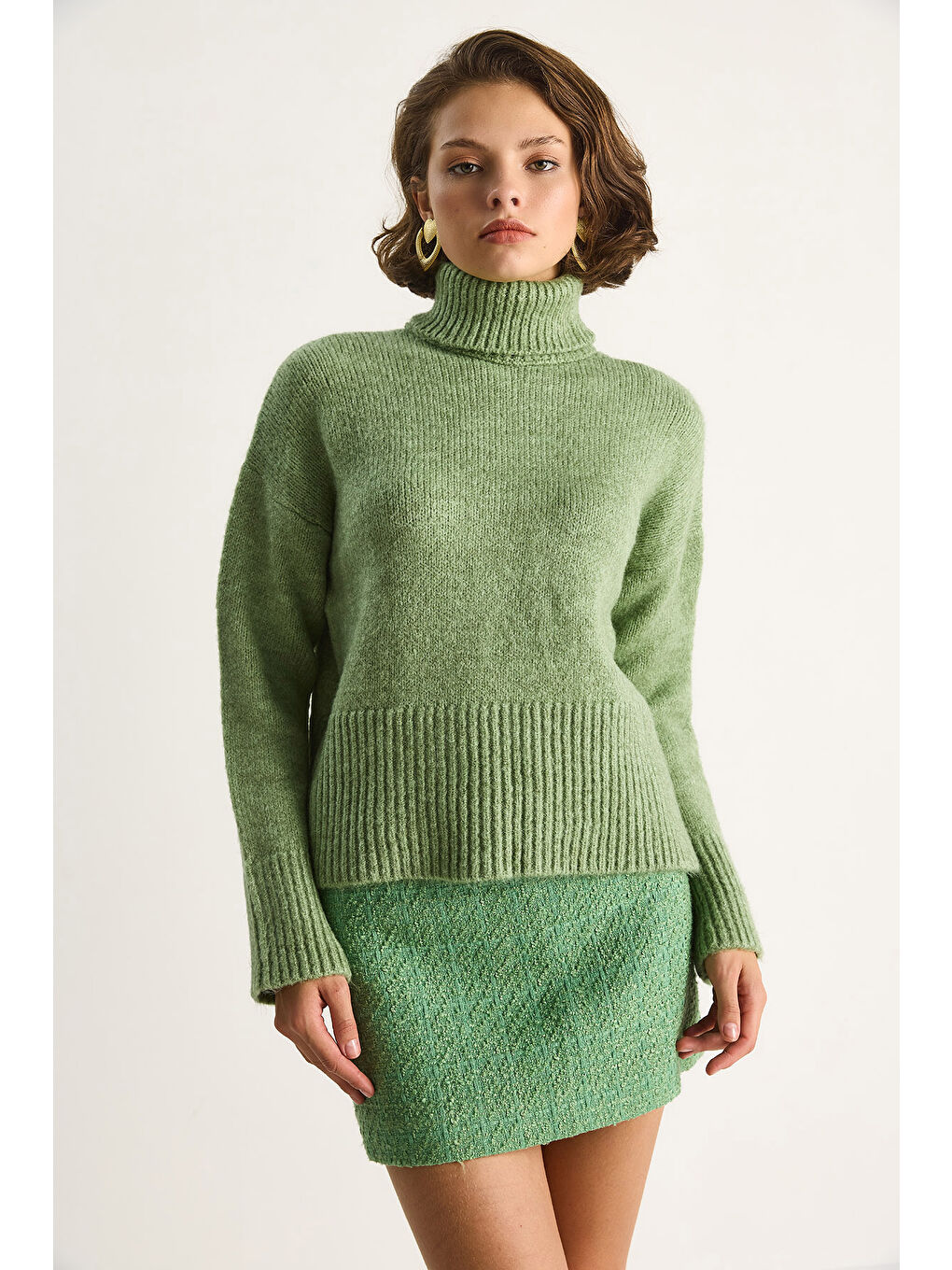 Yeşil Kadın Balıkçı Yaka Kazak-5