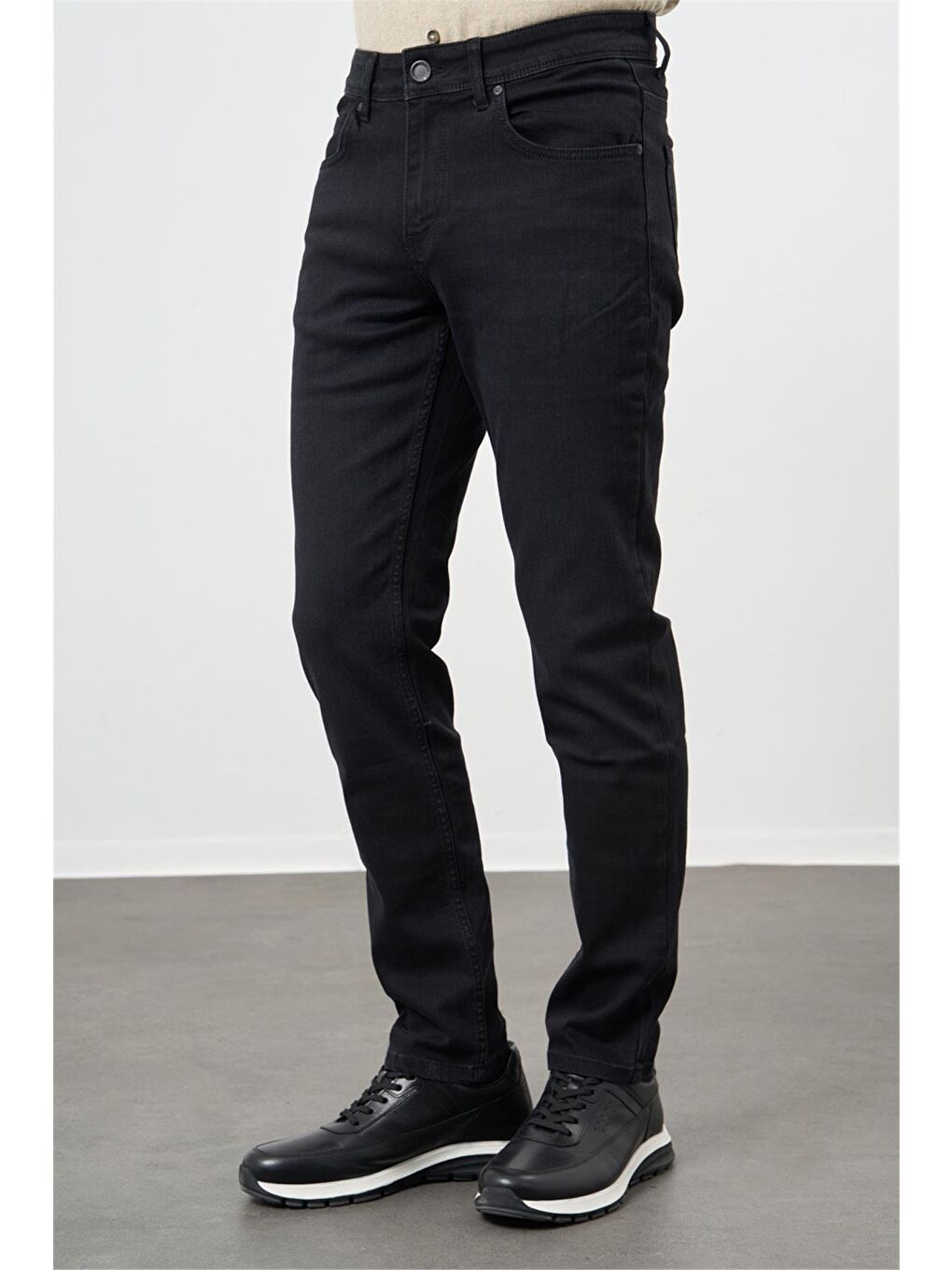 Siyah Düz Gabardin Slim Fit Casual Denim Pantolon 1023245153-1