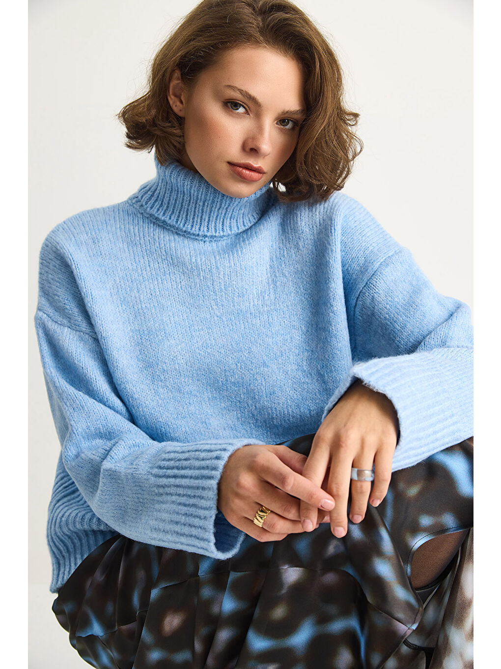 Mavi Kadın Balıkçı Yaka Kazak