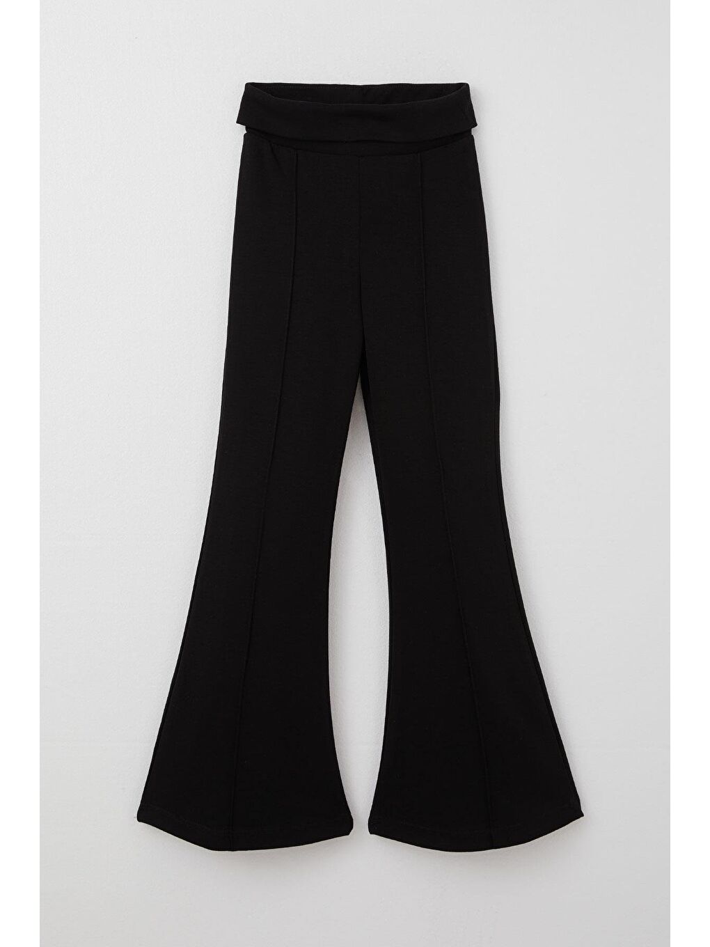 Kız Çocuk Tayt İspanyol Paça Katlama Bel Detaylı Siyah (8 Yaş)