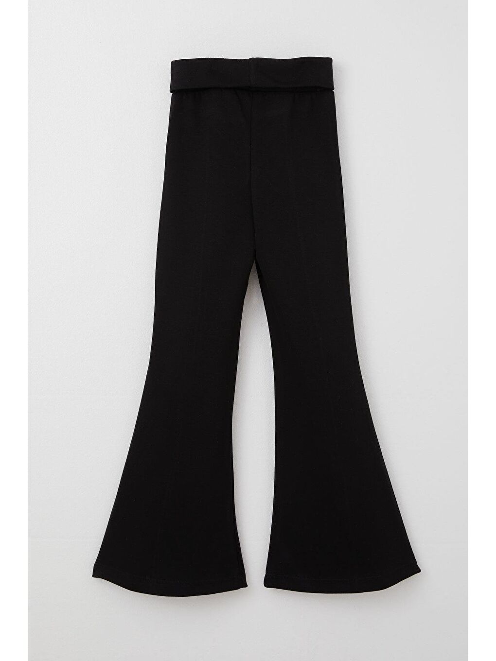 Kız Çocuk Tayt İspanyol Paça Katlama Bel Detaylı Siyah (8 Yaş)-1