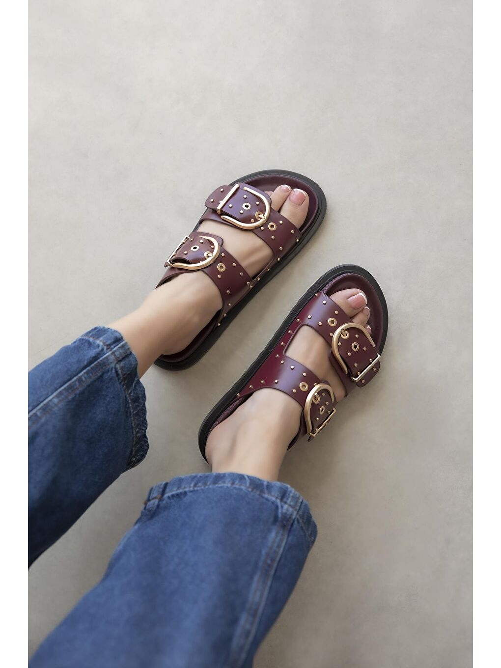 Pella  Kadın  Drop  Detay  Günlük  Konfor Terlik Bordo-1