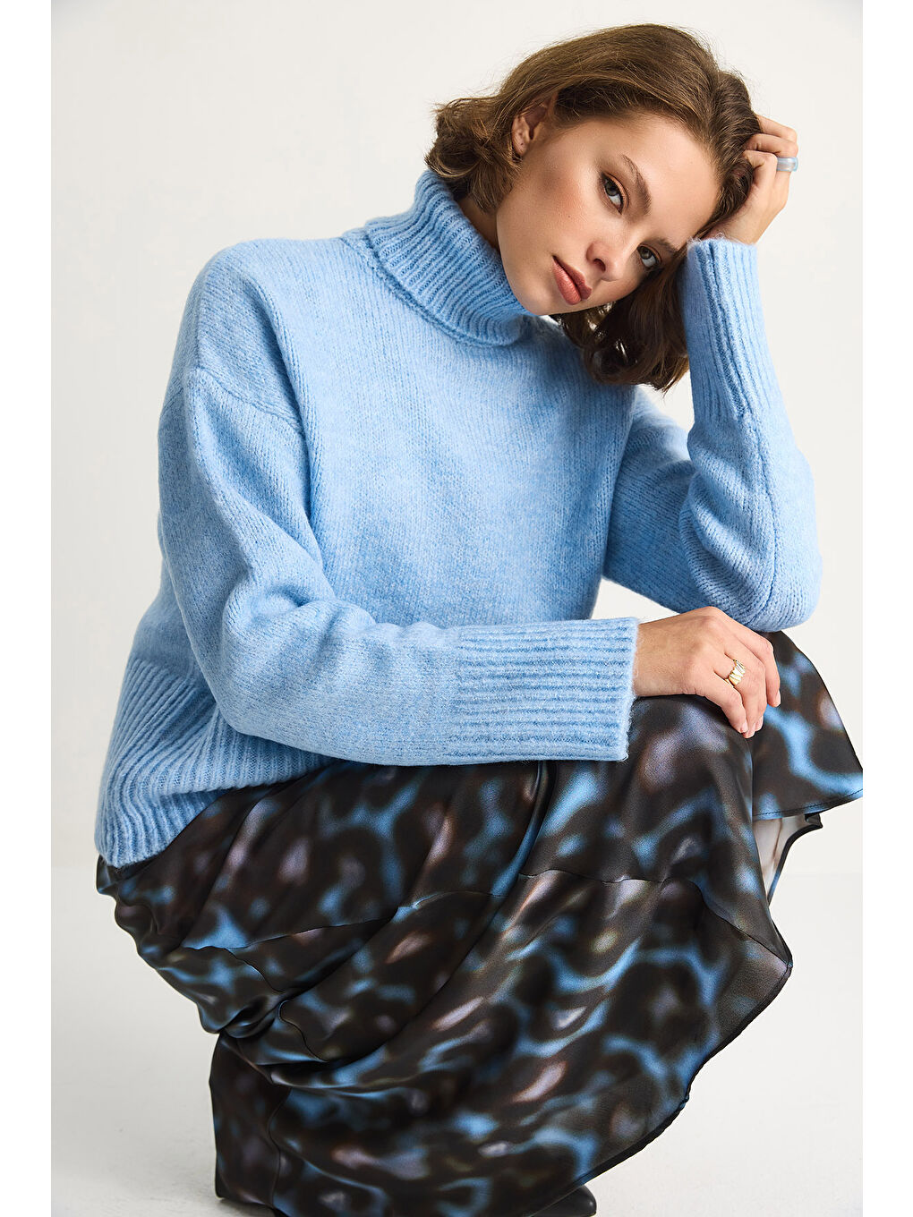 Mavi Kadın Balıkçı Yaka Kazak-1