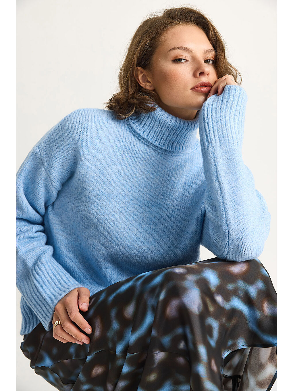 Mavi Kadın Balıkçı Yaka Kazak-2