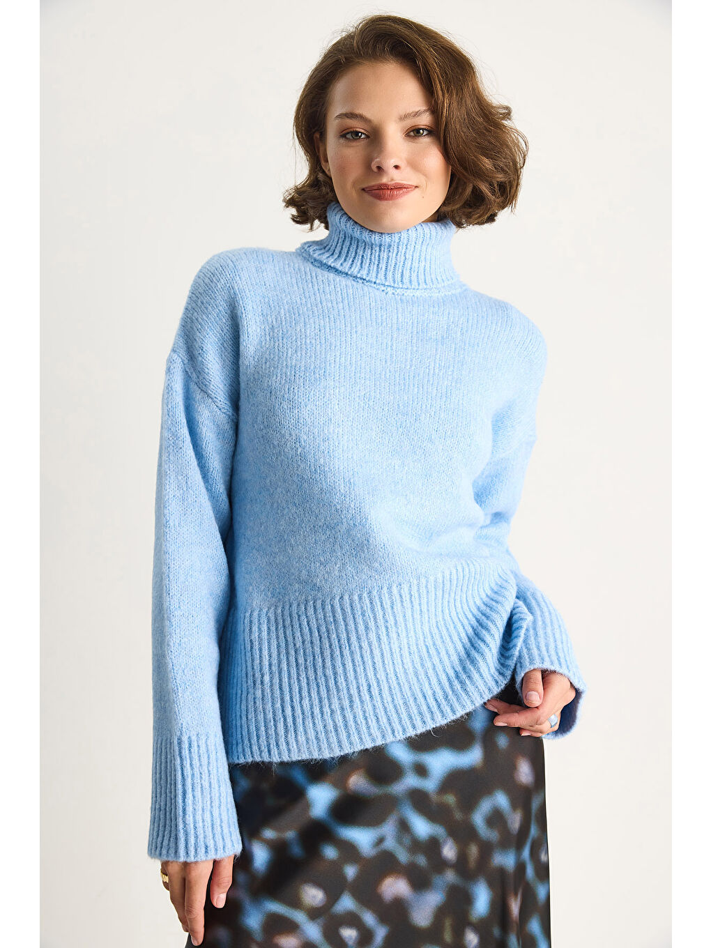 Mavi Kadın Balıkçı Yaka Kazak-4