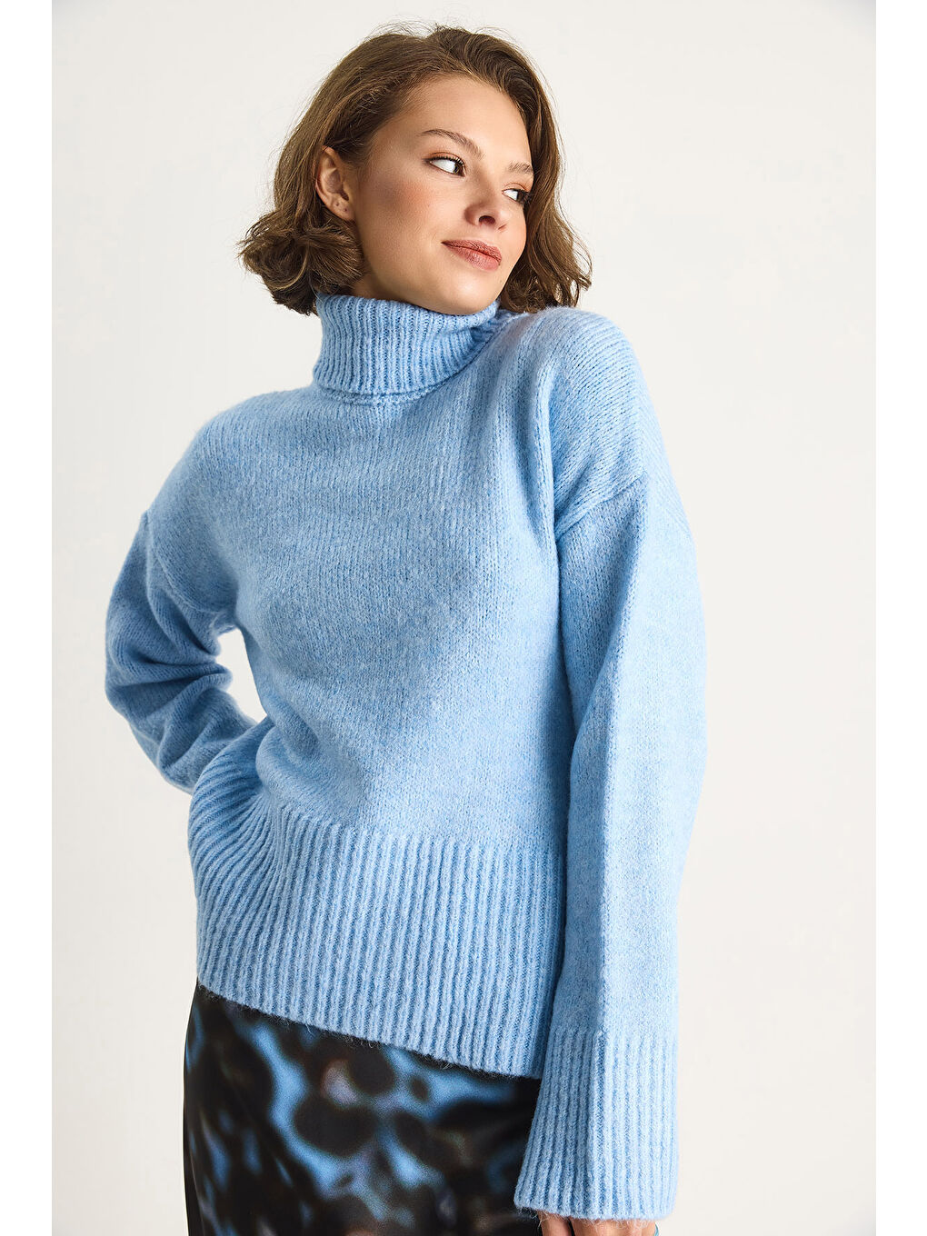 Mavi Kadın Balıkçı Yaka Kazak-5