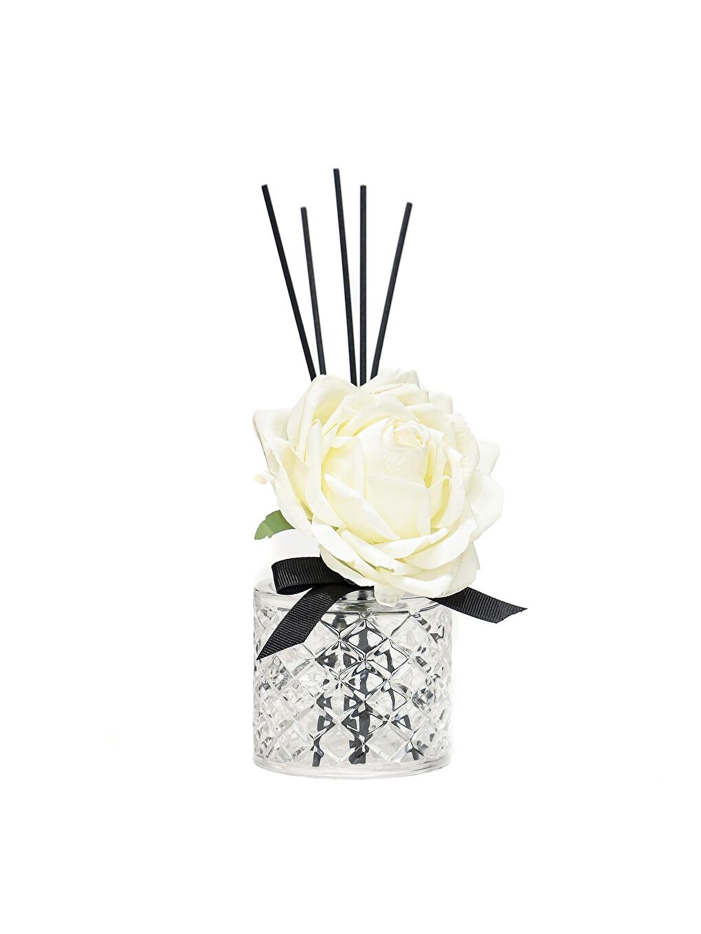 Renksiz Kristal Gül Serisi- Şeffaf Cam/Black Vanilya Oda Kokusu