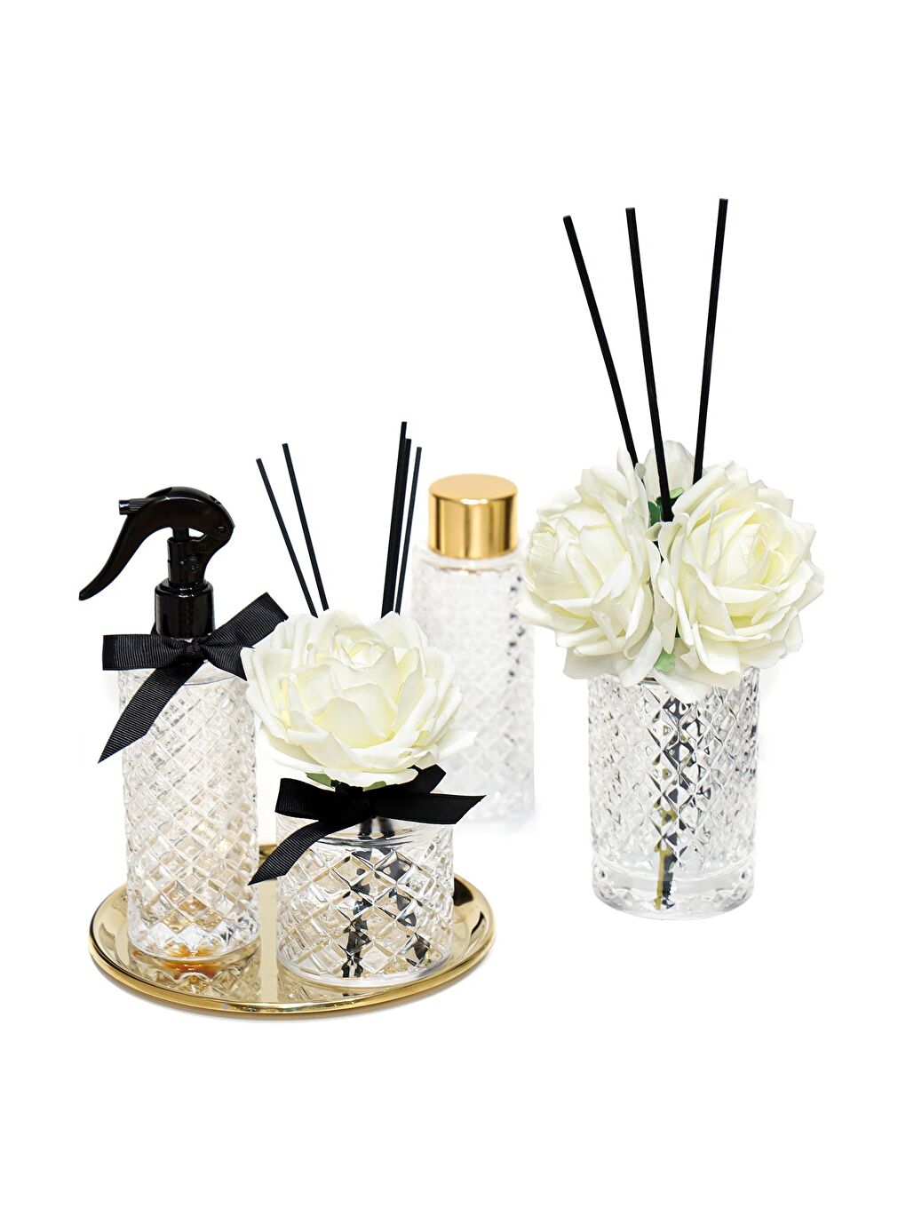 Renksiz Kristal Gül Serisi- Şeffaf Cam/Black Vanilya Oda Kokusu-2