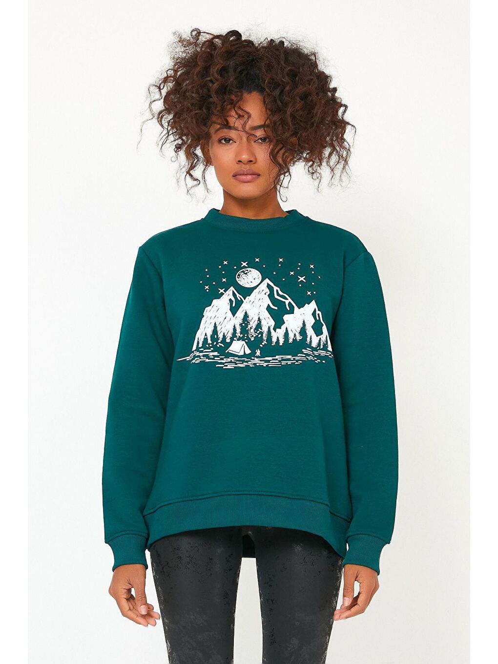Yeşil Store Kadın Sweatshirt Içi Polarlı Baskılı Oversize Outdoor Sweatshirt-2