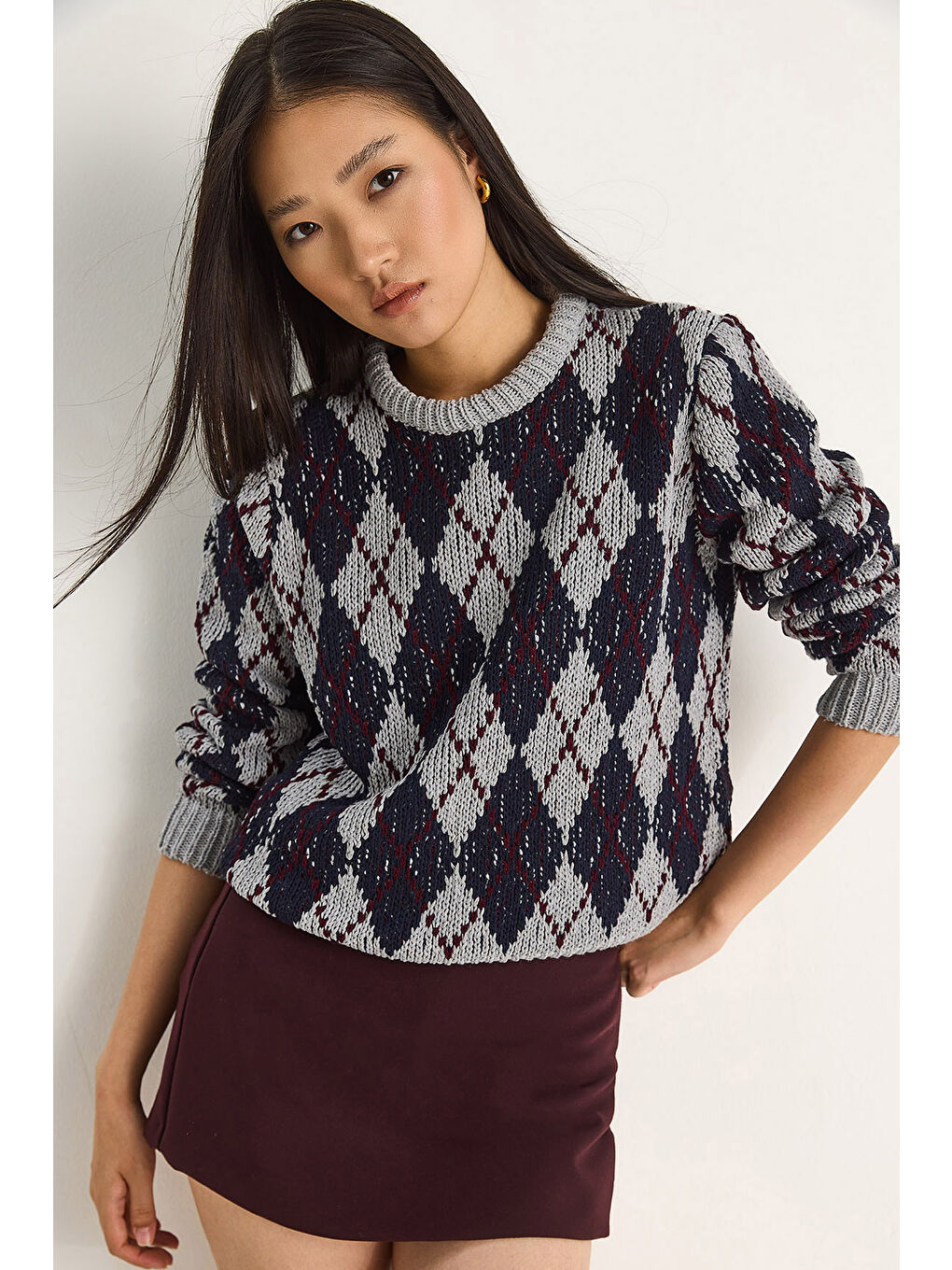 Gri Kadın Baklavalı Kazak