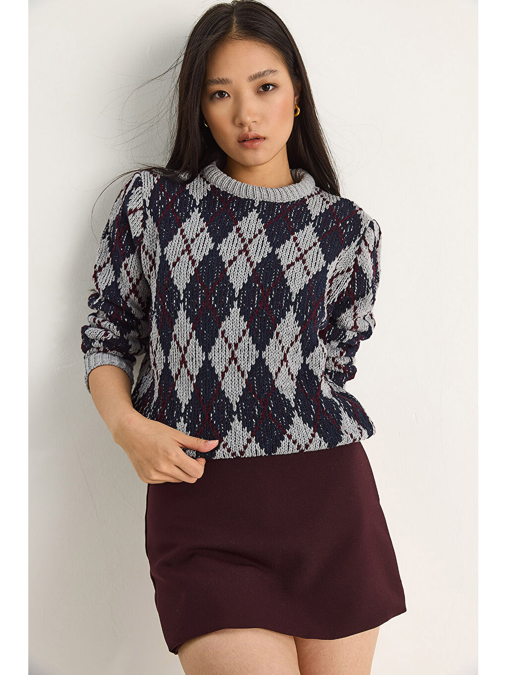 Gri Kadın Baklavalı Kazak-1