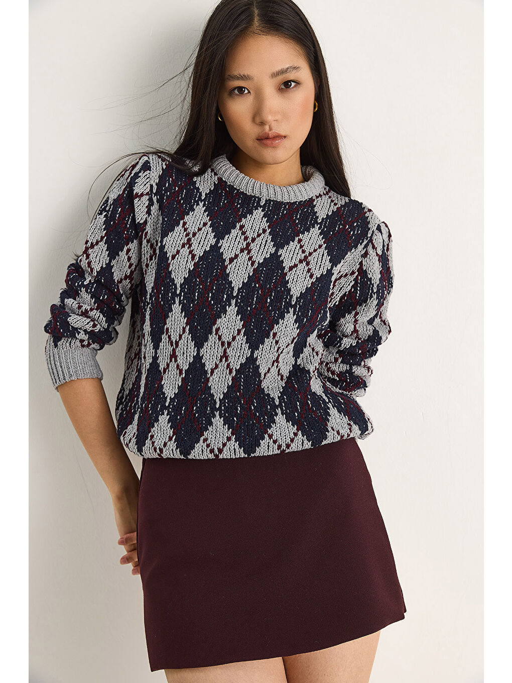 Gri Kadın Baklavalı Kazak-2