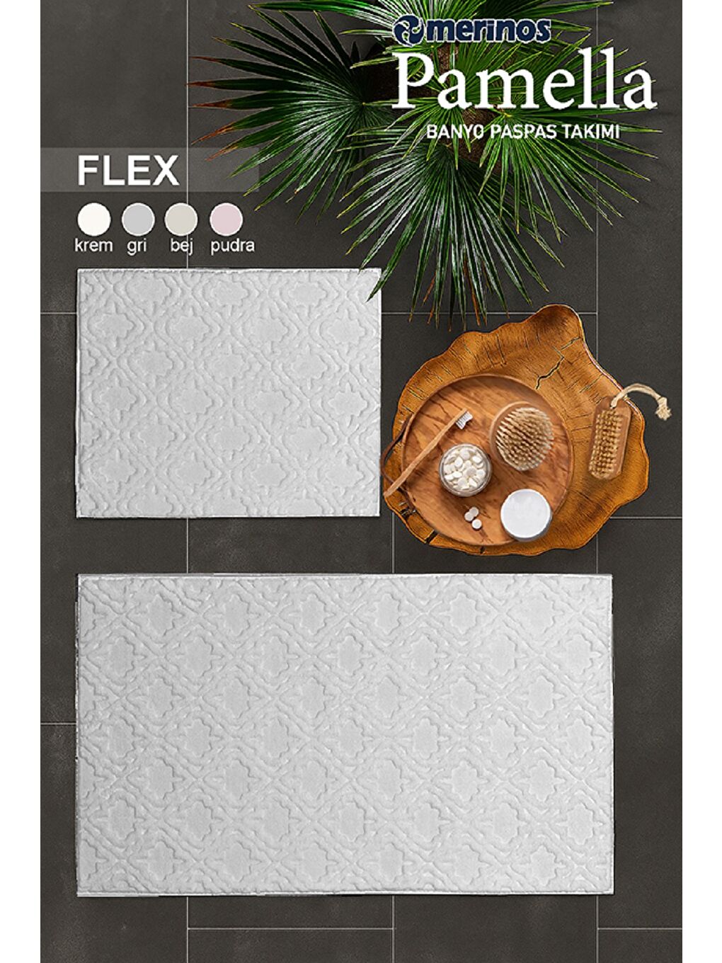 Ekru Pamella 2 Li Banyo Paspas Takımı Flex Krem KREM