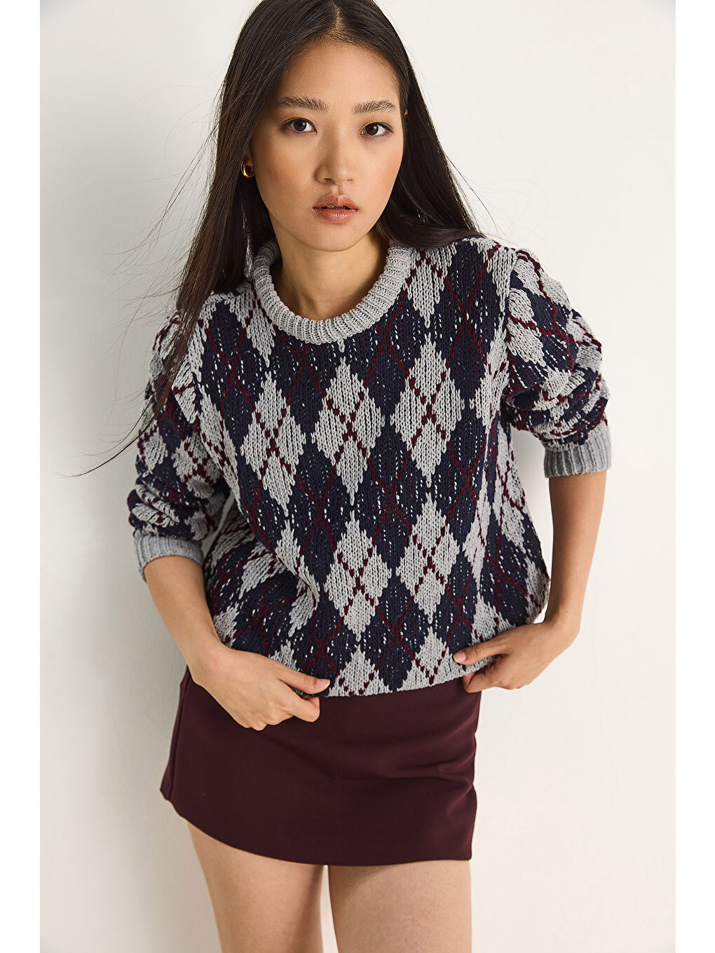 Gri Kadın Baklavalı Kazak-3