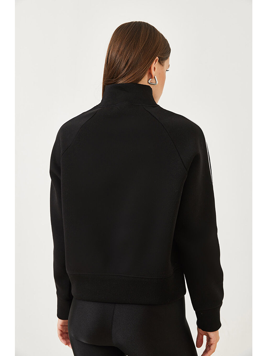 Siyah Kadın Yarım Fermuarlı Oversize Sweatshirt-4