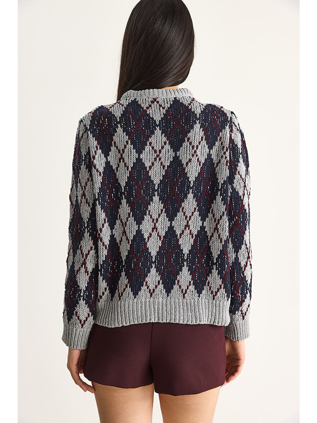 Gri Kadın Baklavalı Kazak-5