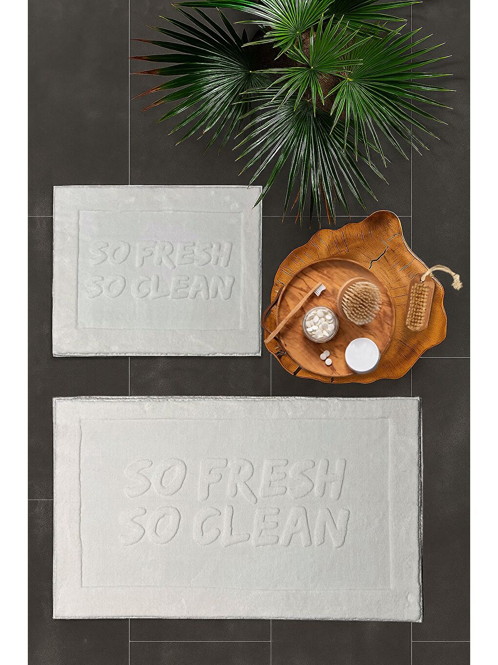 Ekru Pamella 2 Li Banyo Paspas Takımı Aura Krem KREM