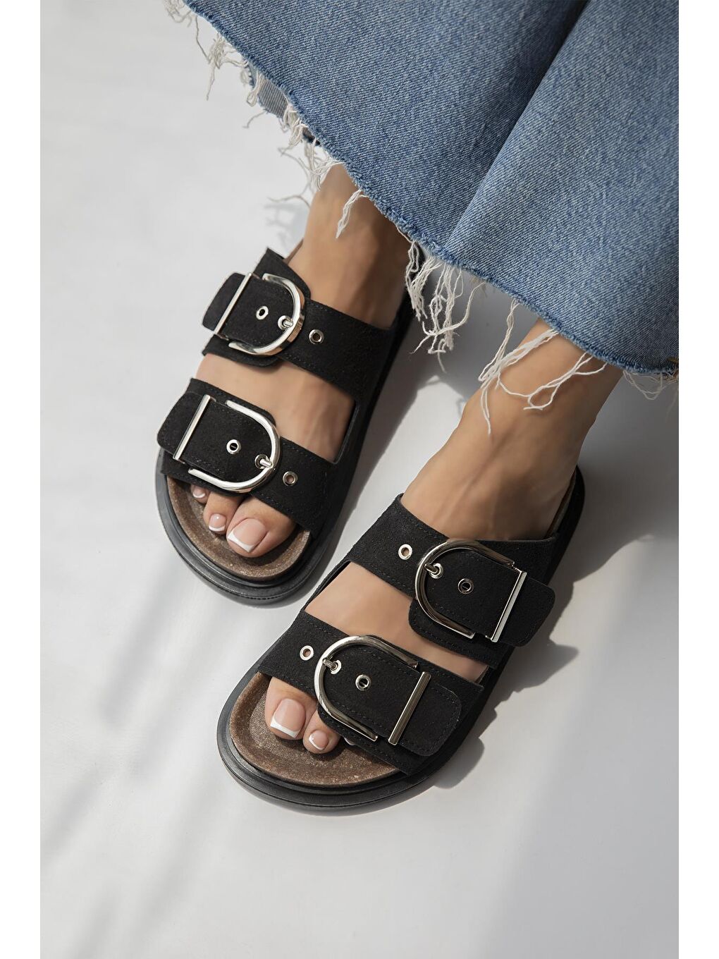 Zowie Kadın Toka  Detay  Günlük Konfor Süet Terlik Siyah-1