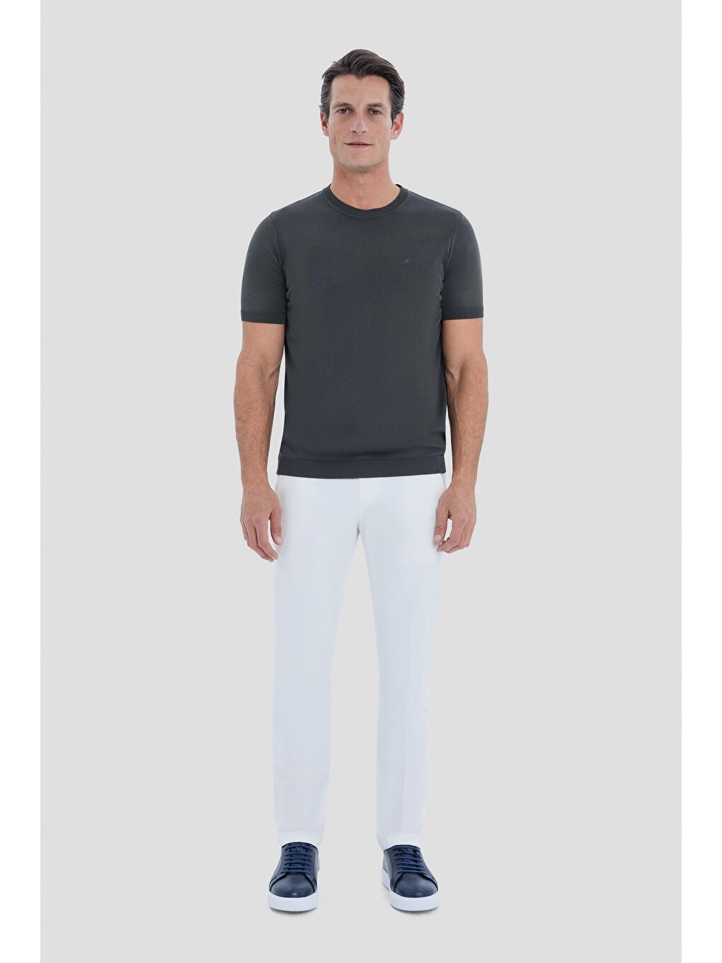 Koyu Yeşil Slim Fit Triko Bisiklet Yaka Tişört-1