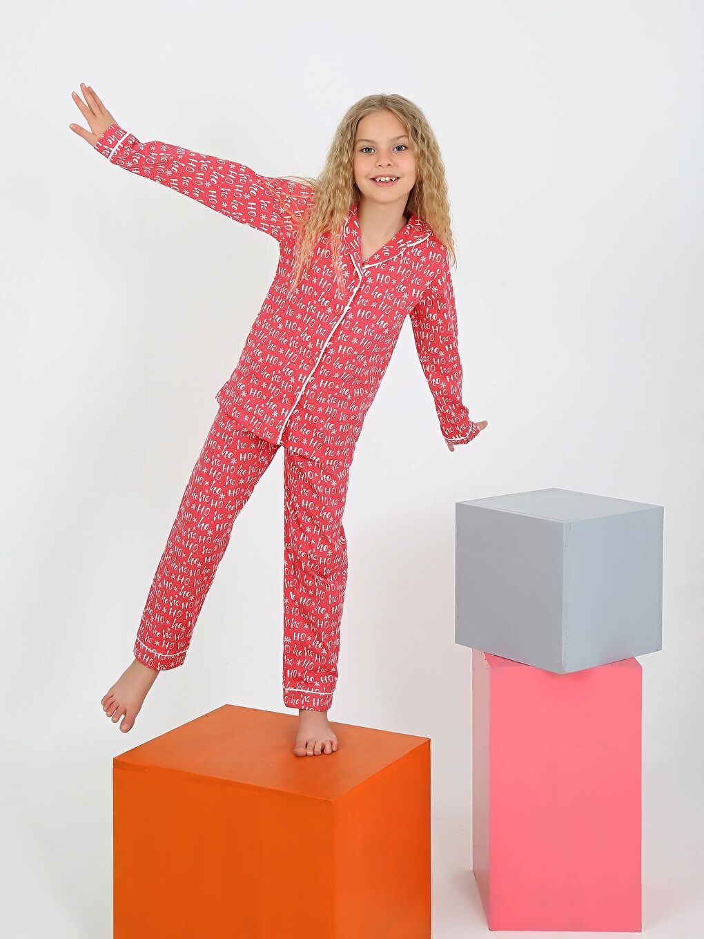 Vitmo Fuşya Düğmeli Kız Uzun Kollu 'Hoho' Model Pijama Takımı