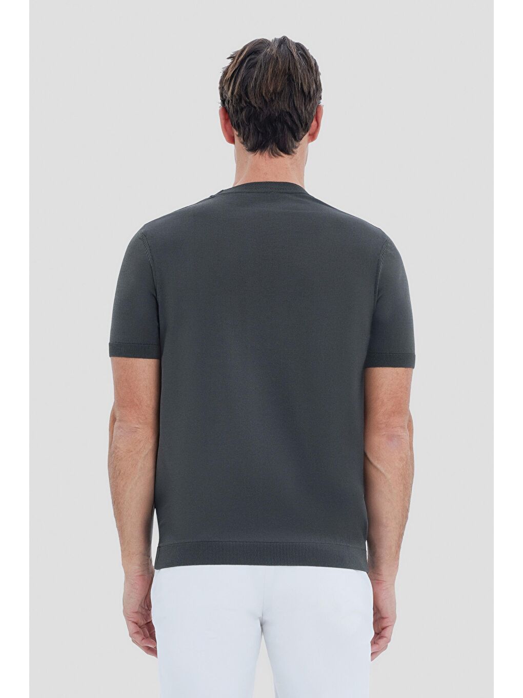 Koyu Yeşil Slim Fit Triko Bisiklet Yaka Tişört-2