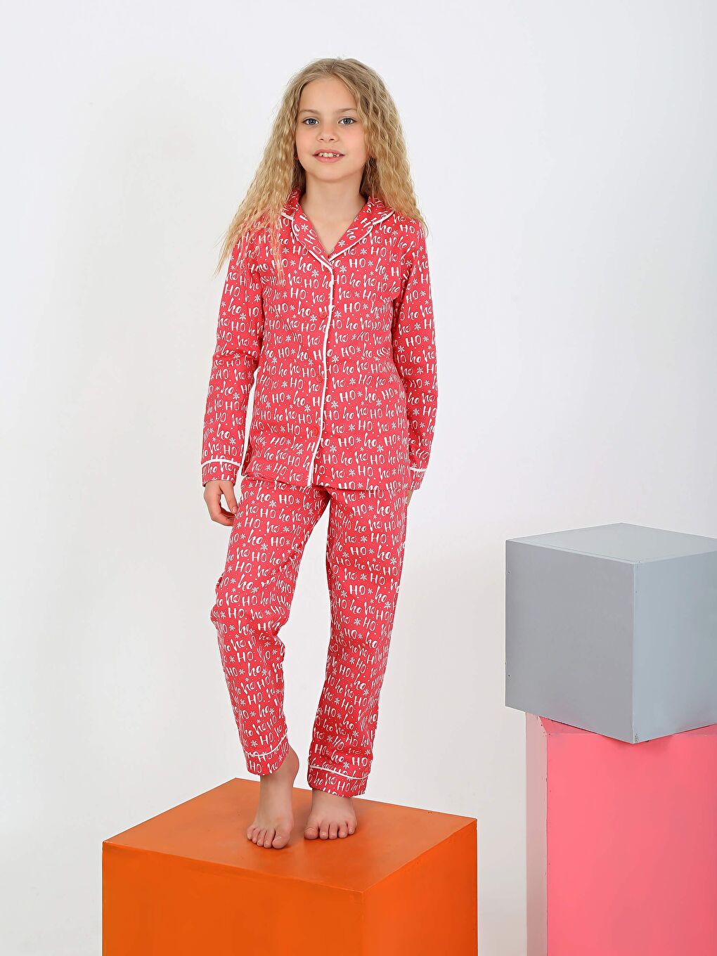 Vitmo Fuşya Düğmeli Kız Uzun Kollu 'Hoho' Model Pijama Takımı - 1