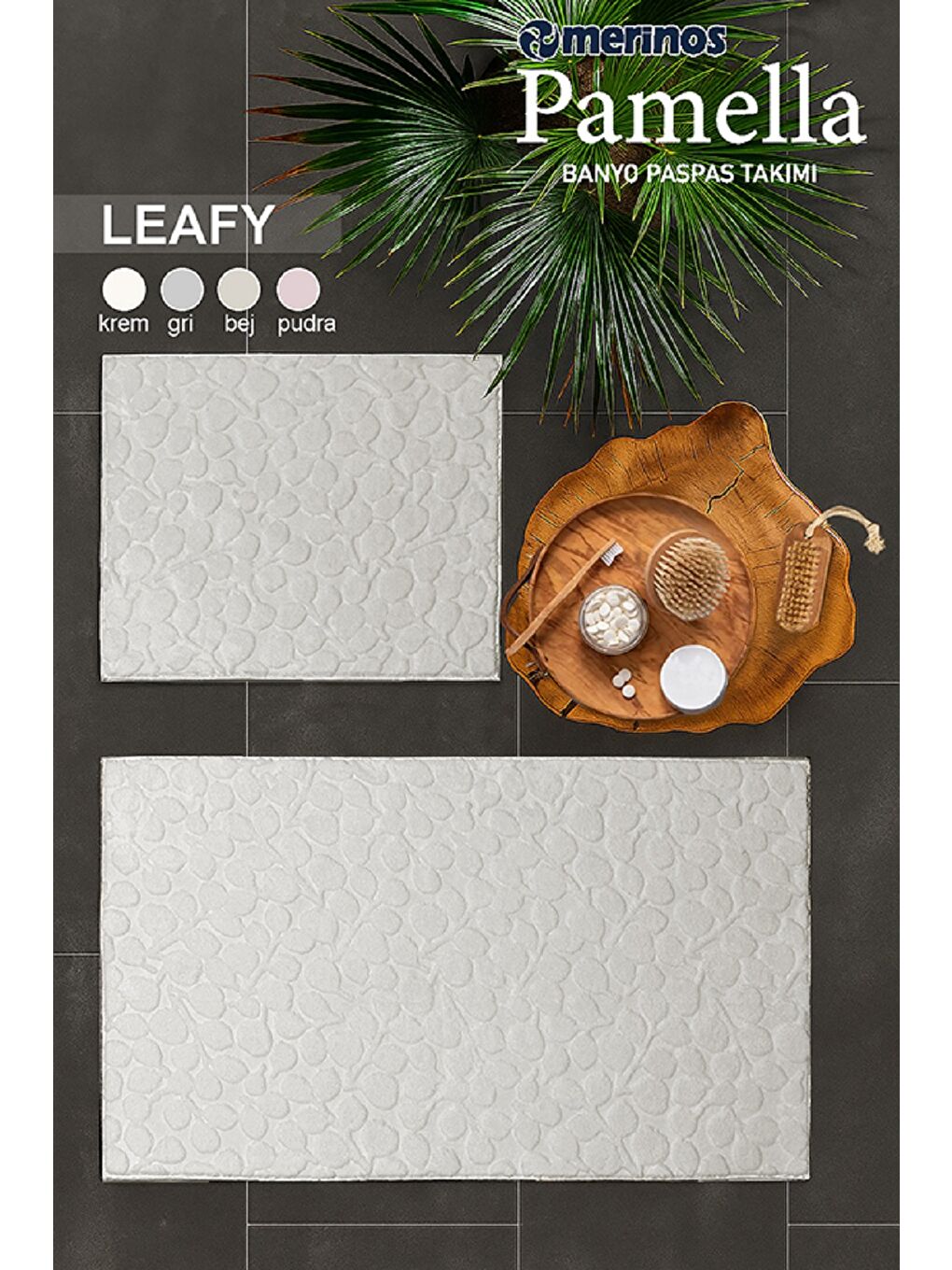 Ekru Pamella 2 Li Banyo Paspas Takımı Leafy Krem KREM