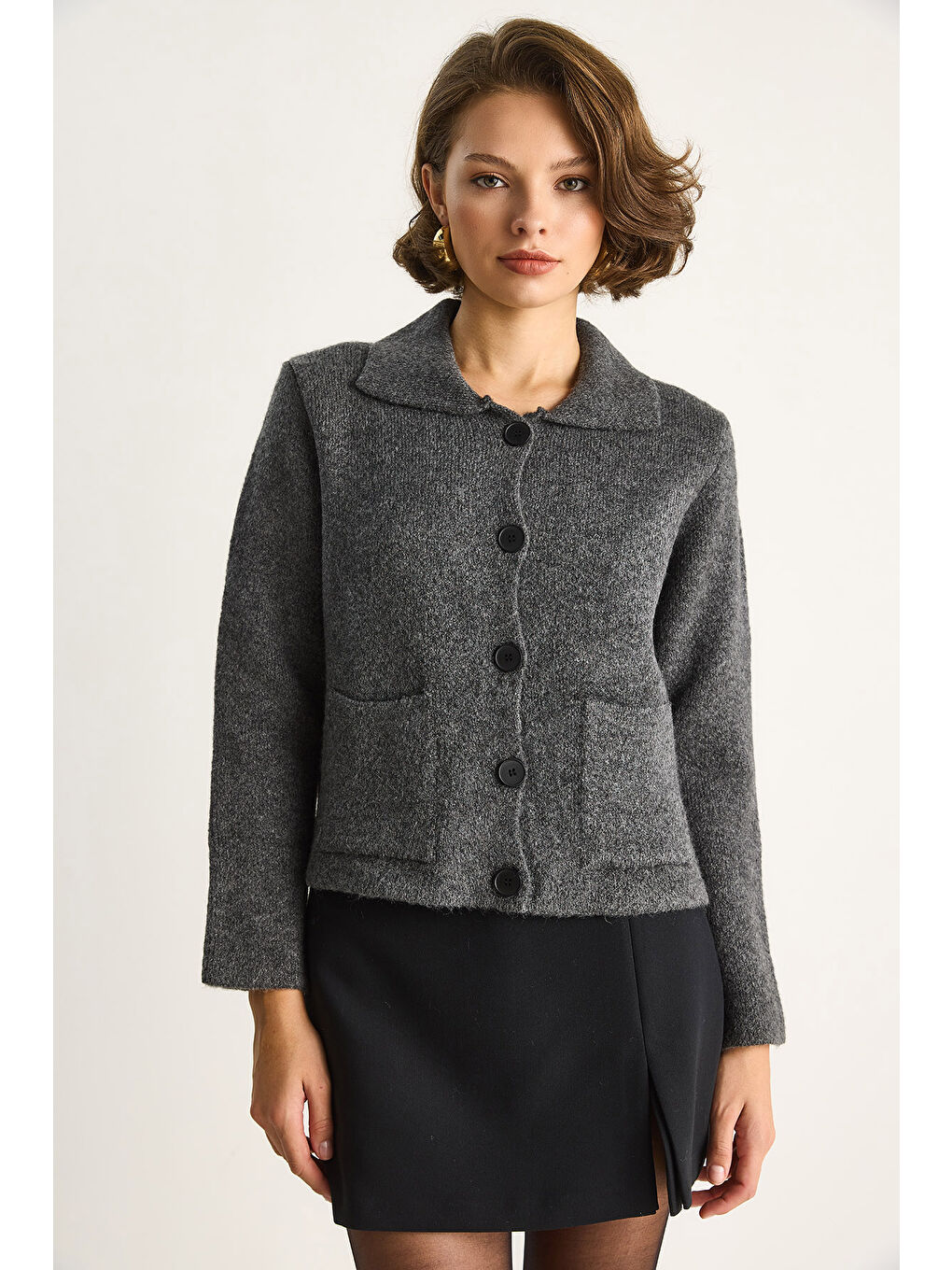 Antrasit Kadın Cepli Hırka-2