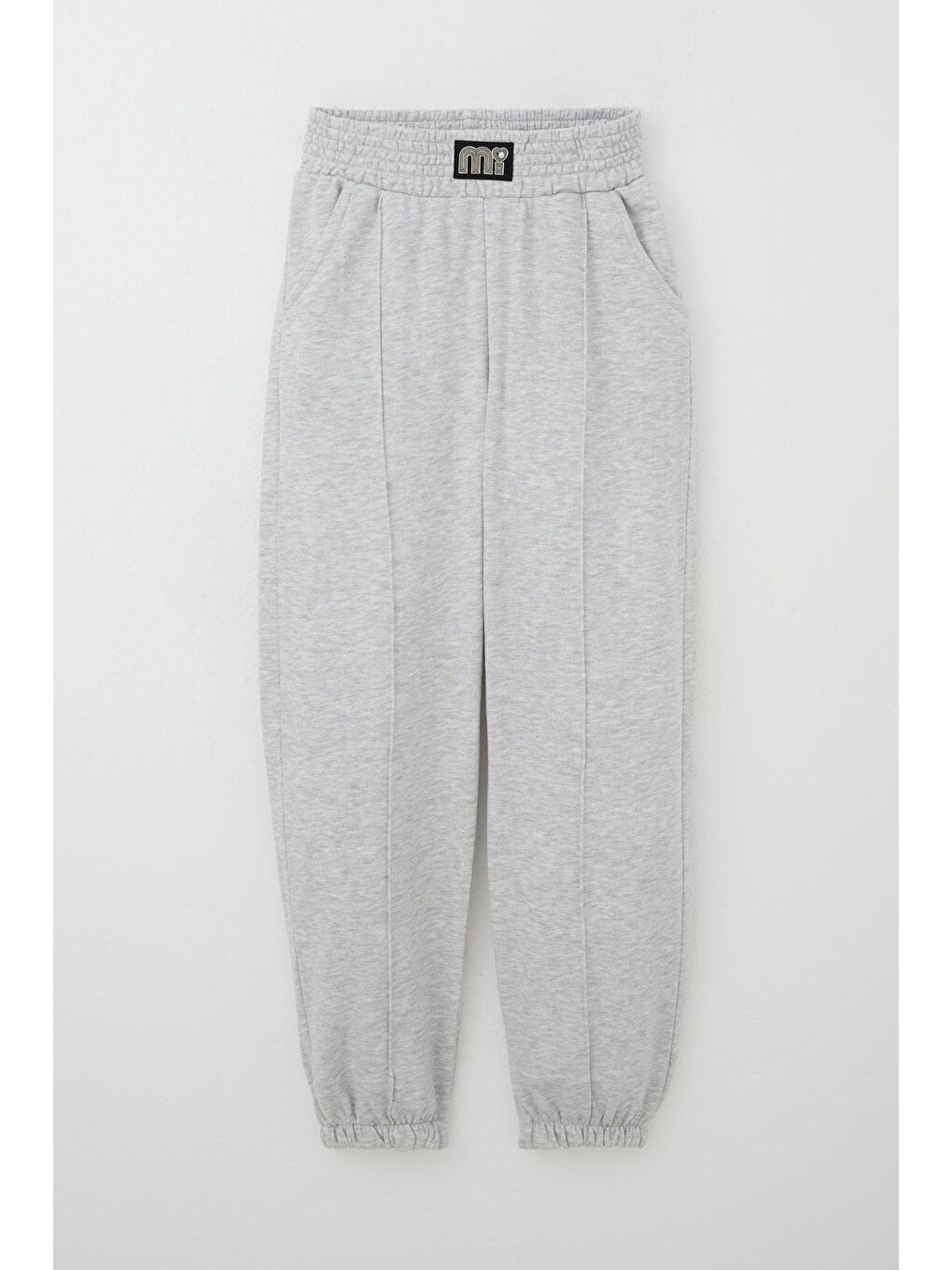 Kız Çocuk Eşofman Altı Bel Kısmı Arma Detaylı İncili Açık Gri Melanj (9-10 Yaş)