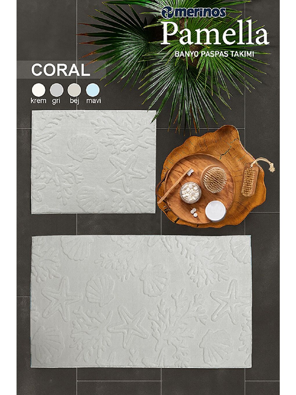 Ekru Pamella 2 Li Banyo Paspas Takımı Coral Krem KREM