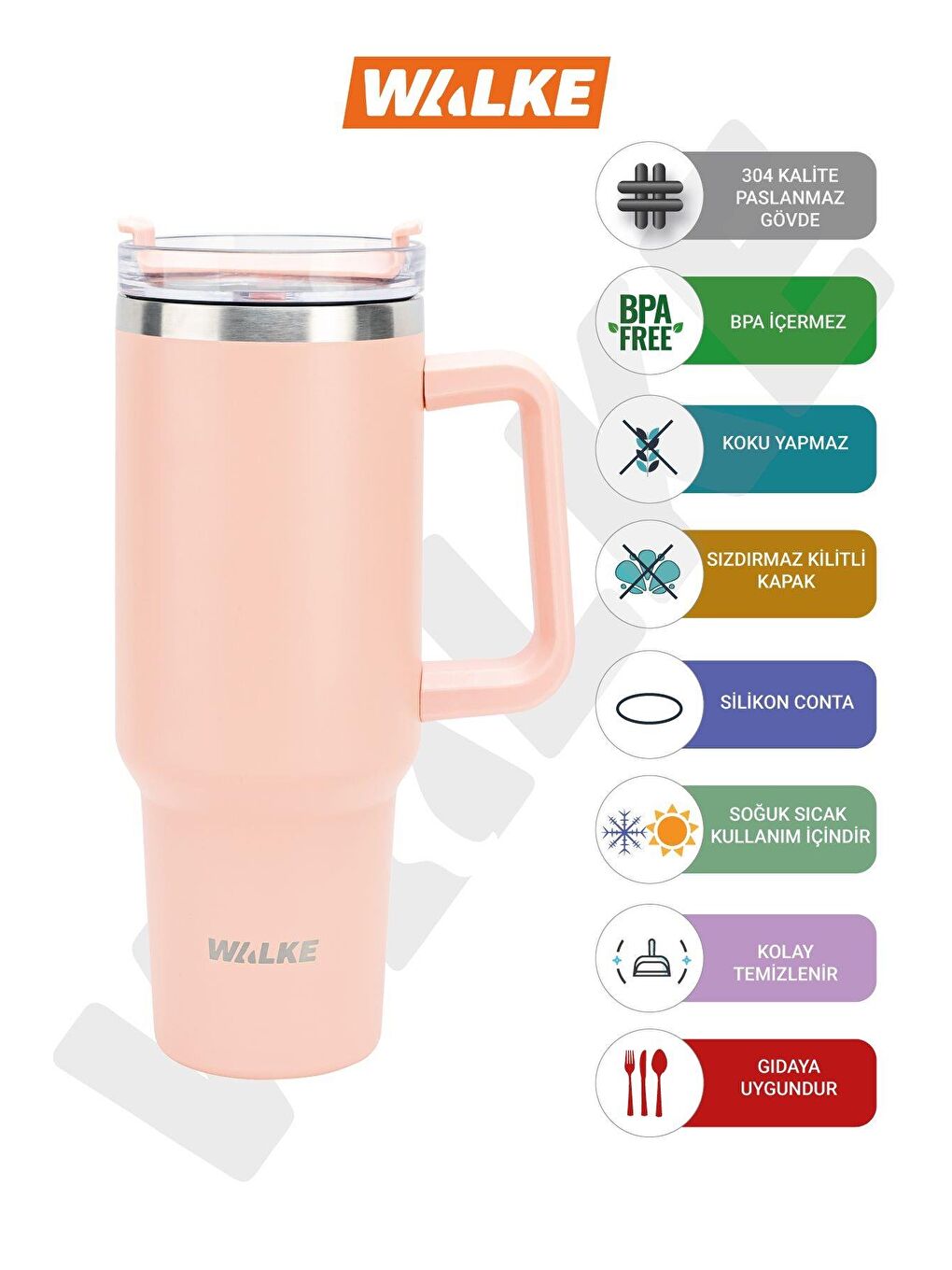 Pembe Luxury Pipetli Bardak Termos 1.2 Litre