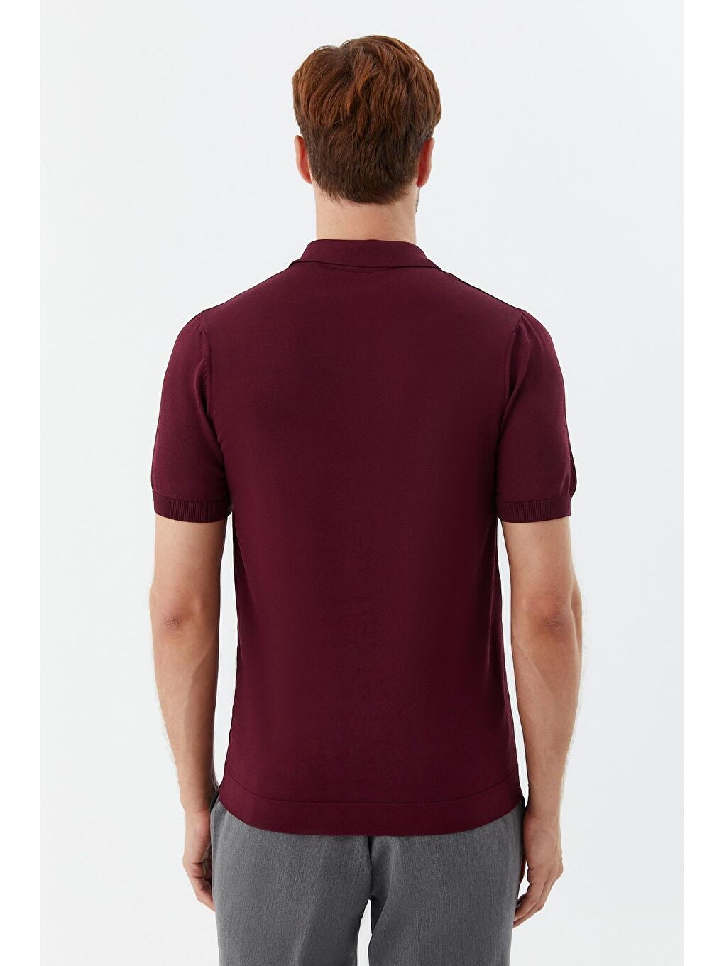 Bordo Regular Fit Triko Polo Yaka Erkek T-Shirt-3