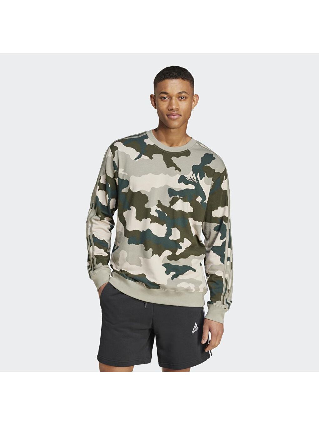 Adidas Bej Camo Crew Erkek Bej Yuvarlak Yaka Sweatshirt