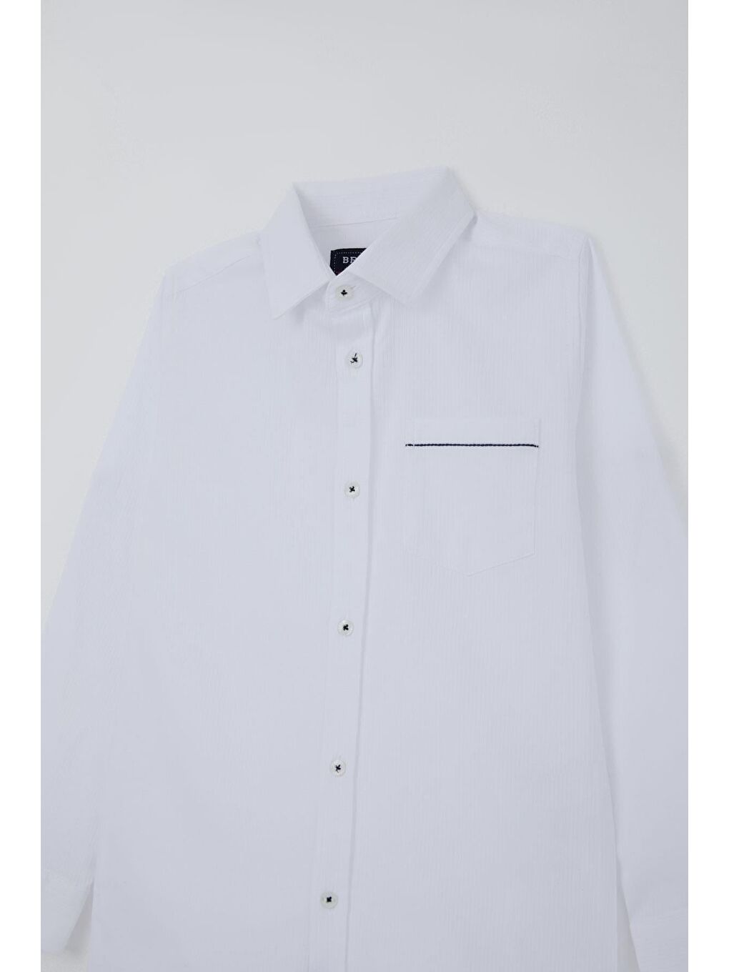 Erkek Çocuk Gömlek Cep Kısmı Kontrast Şerit Detaylı Düğmeli Beyaz (4-8 Yaş)-4