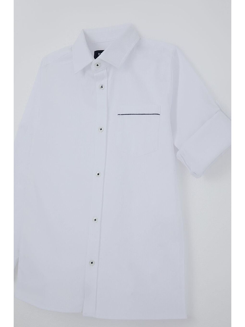 Erkek Çocuk Gömlek Cep Kısmı Kontrast Şerit Detaylı Düğmeli Beyaz (4-8 Yaş)-5