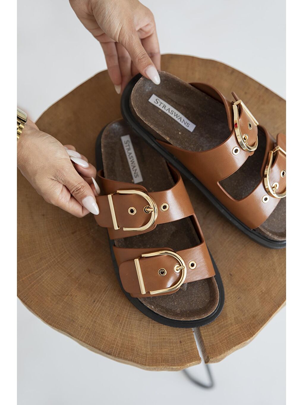 Kahverengi Zowie  Kadın  Toka  Detay  Günlük Konfor  Deri Terlik Taba-2