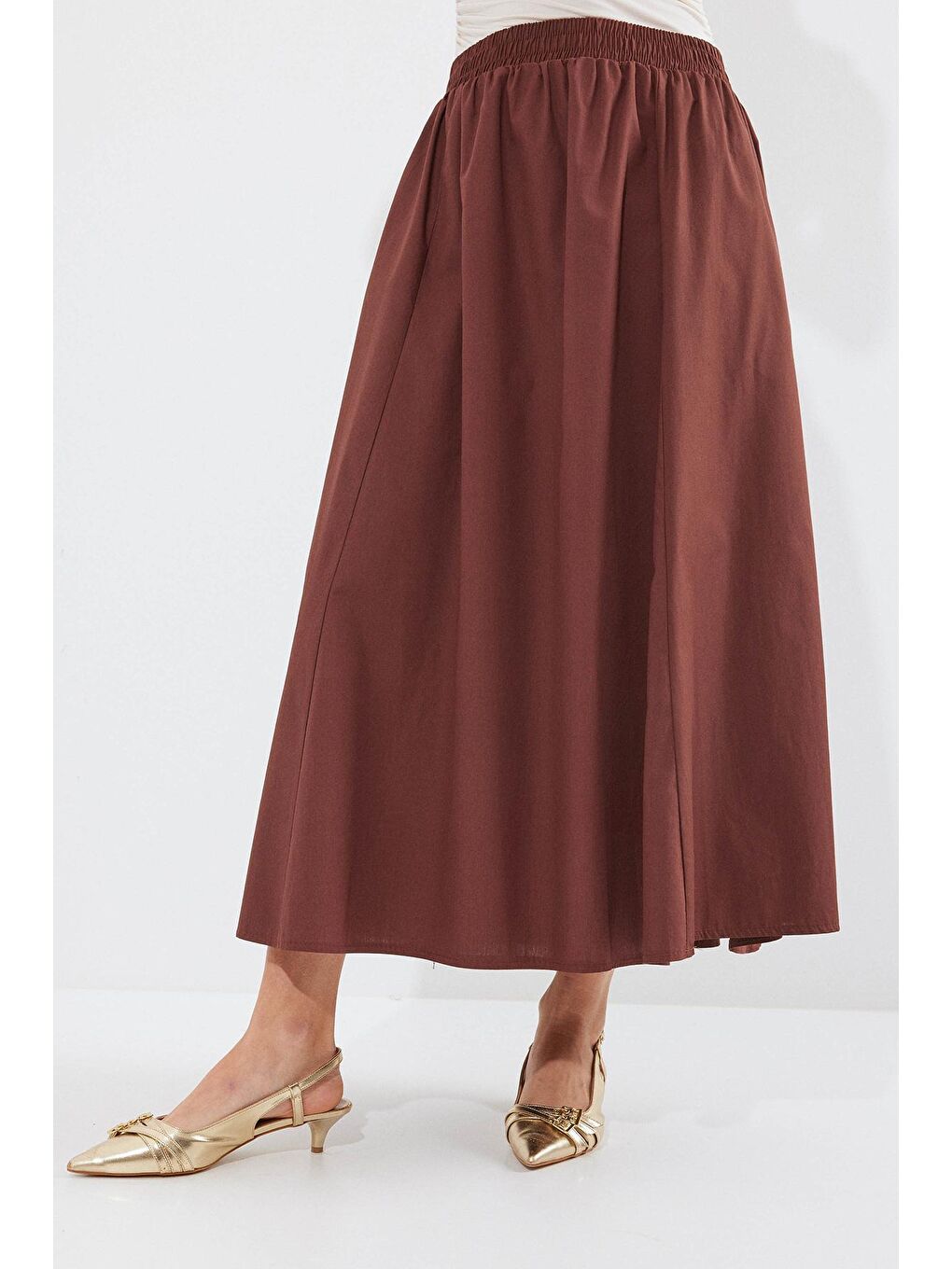 Kadın Cep Detaylı Uzun Etek 8024 - Kahverengi-3